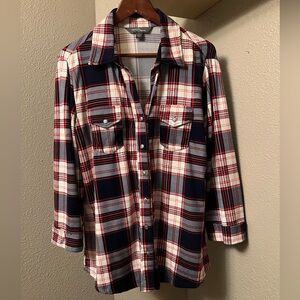 Market & Spruce Navy and Red Plaid Shirt